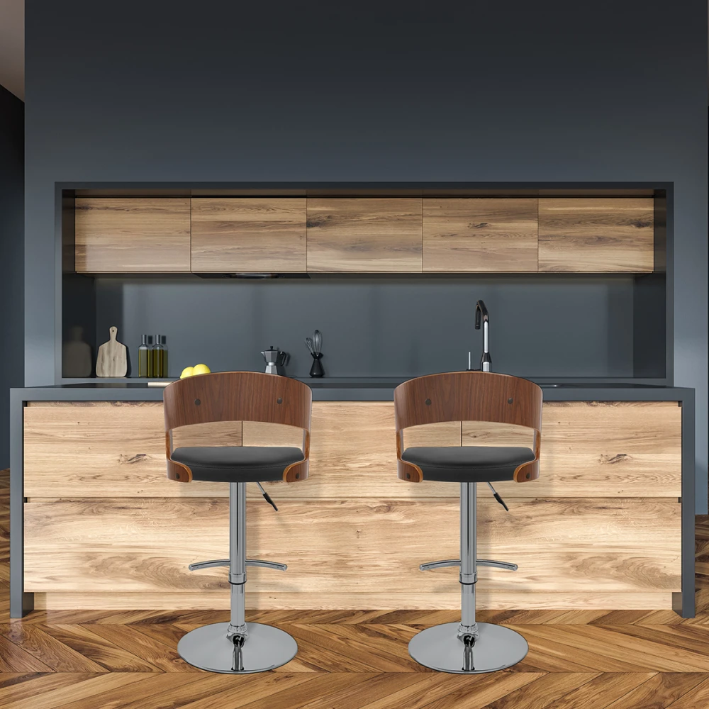 Atlantic Kunstleder Holzbarhocker Chrom Walnuss - Eve 7 Atlantic Kunstleder Holzbarhocker Chrom Walnuss - Eve – Bild 7