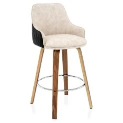 Holzbarhocker Kunstleder Stoff - Piper Walnuss